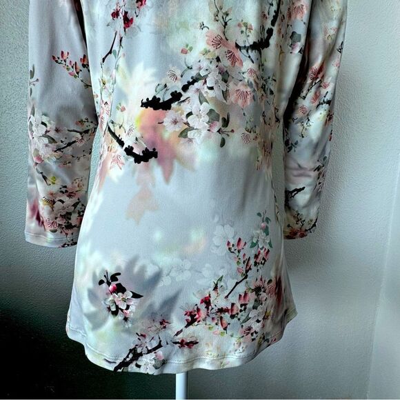 Calvin Klein Y2K Top Floral Ruched Split Neck Stretch Shirt - Picture 9 of 16